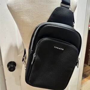 Coach Black Belt Bag with Textured Leather and Sleek Design